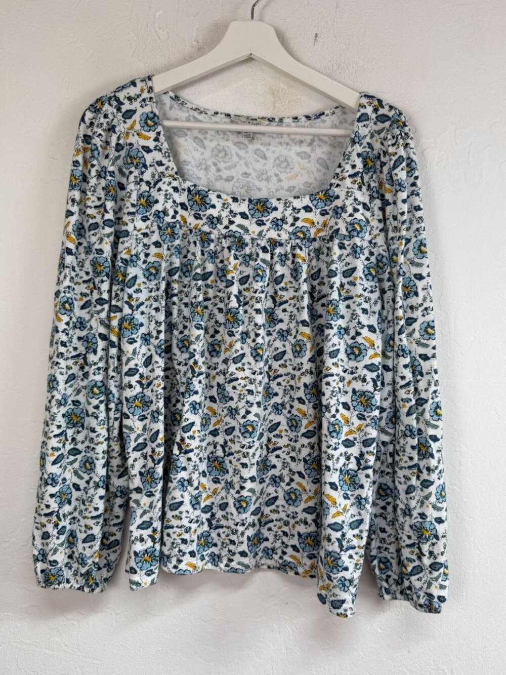 Lucky Brand Floral Peasant Blouse Square Neck Boho Cottagecore Long Sleeve XL